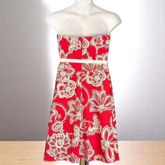 Vintage B. Smart Strapless Floral Dress Sz 12 Red White Summer Party Retro Glam - Picture 8 of 10
